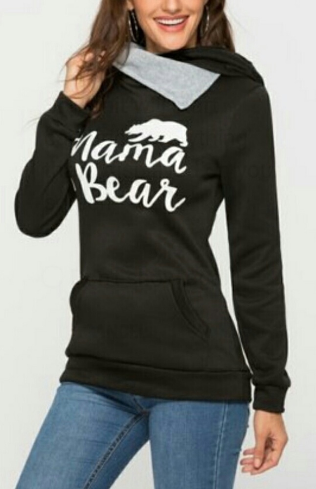 Black/Gray Wrap-Collar Mama Bear' Hoodie (S) 